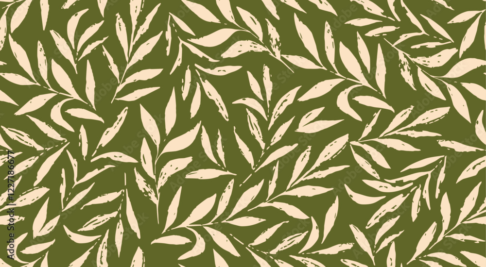 Fototapeta premium Green background with leaves, natural seamless pattern with plants, abstract botanical ornament