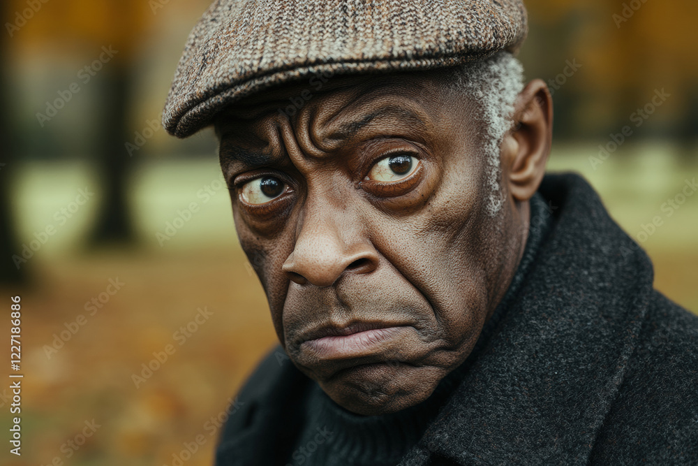Senior Man with Intense Expression in Autumn Park Senior Man with Intense Expression in Autumn Park