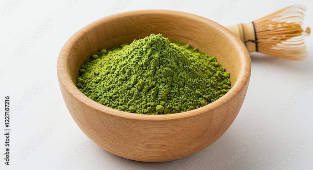 Premium Matcha Powder in Wooden Bowl for Ceremony Premium Matcha Powder in Wooden Bowl for Ceremony