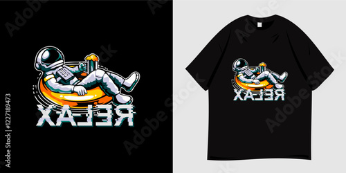 Relaxing astronaut graphic t-shirt design. Astronaut, space, outer space, rocket, spaceship and moon symbols. Print for apparel, clothing, t-shirt, apparel and fashion. Vector illustration.