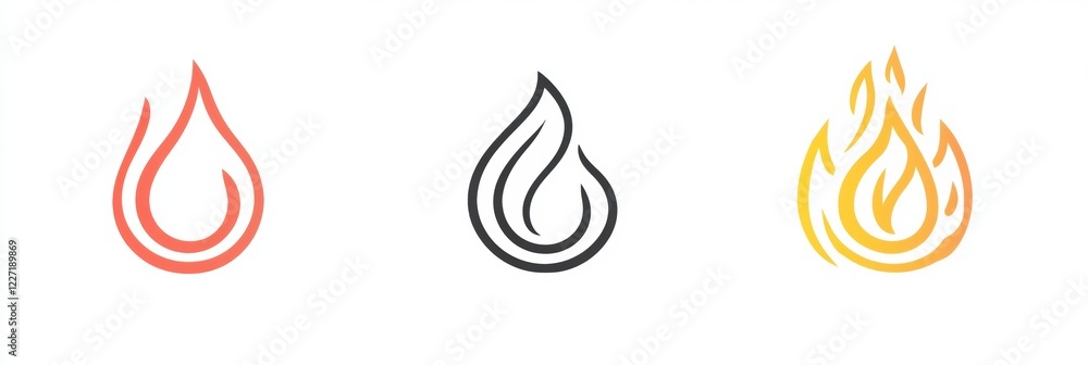 Flame icons in different styles and colors representing heat and energy symbols for design elements. Generative AI Flame icons in different styles and colors representing heat and energy symbols for design elements. Generative AI