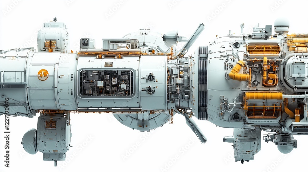 Spacecraft overhead view, detailed engineering, white background, space exploration, science fiction Spacecraft overhead view, detailed engineering, white background, space exploration, science fiction