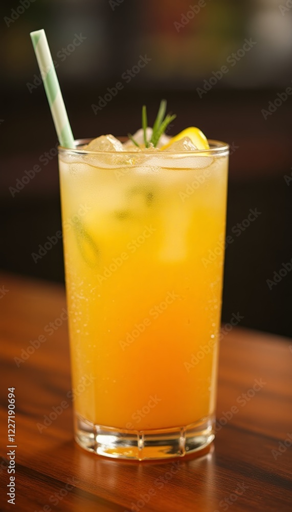 Ginger lemonade in tall glass with slice lemon and sprig of rosemary. Ginger lemonade in tall glass with slice lemon and sprig of rosemary.