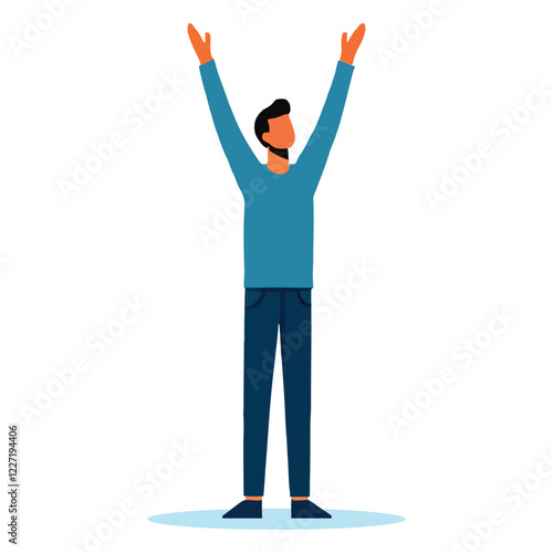 Celebrating Success Joyful Man Raising Hands