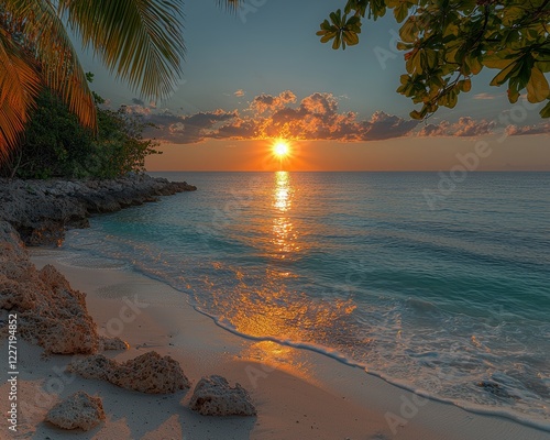 A palm tree and a tropical beach in Punta Cana, Dominican Republic