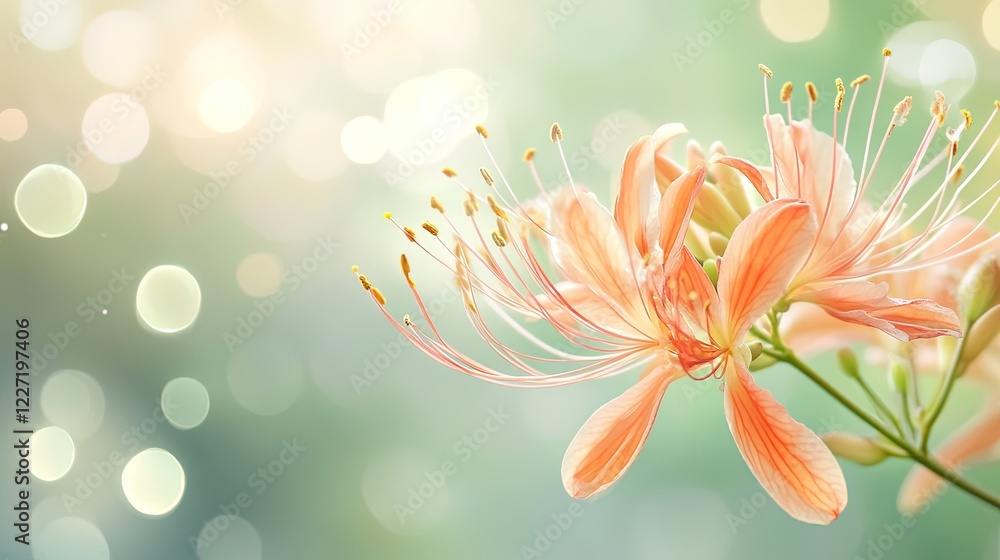 Close-up of orange lycoris flower with bokeh. Close-up of orange lycoris flower with bokeh.