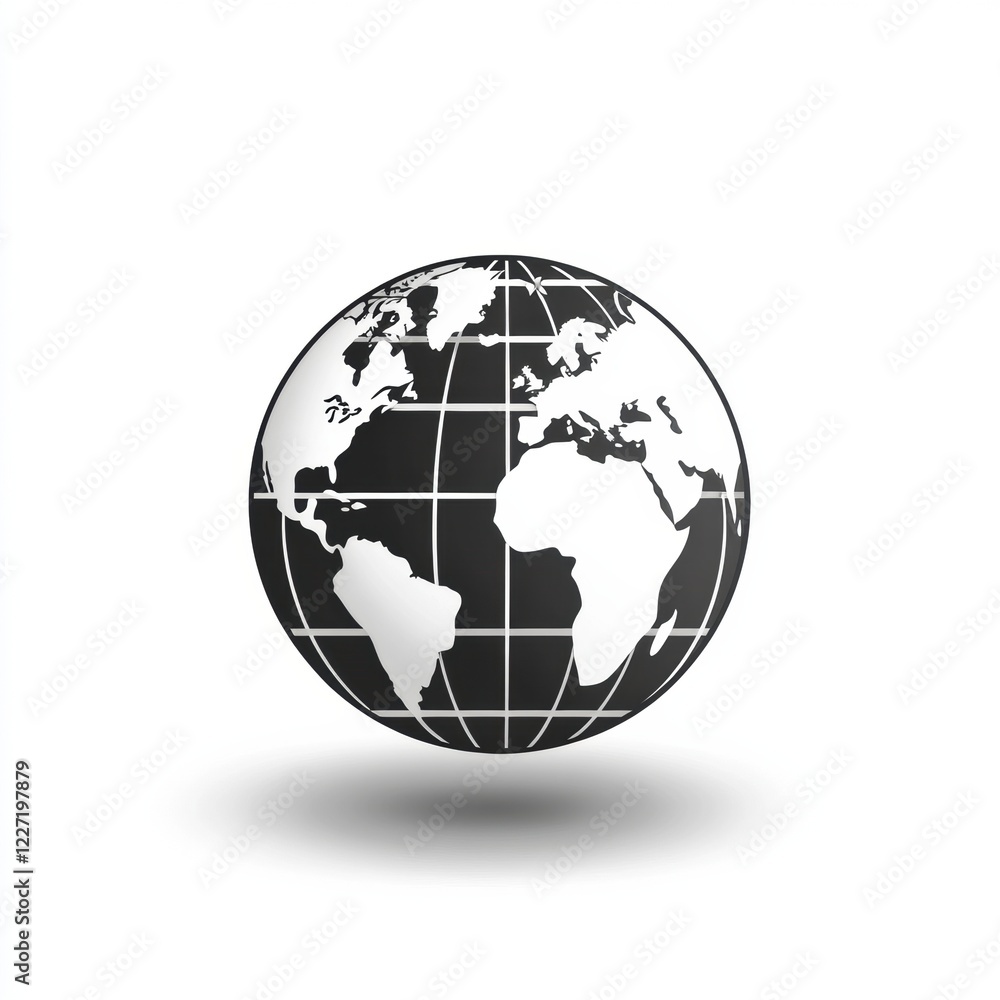 Black and white globe depicting continents and oceans with a minimalist design for educational or artistic purposes. Generative AI Black and white globe depicting continents and oceans with a minimalist design for educational or artistic purposes. Generative AI