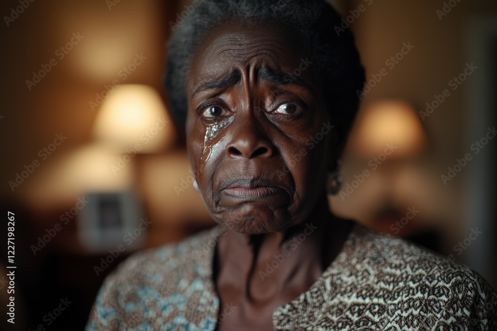 Emotional Portrait of Elderly Woman with Tear 