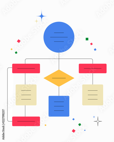 Flowchart Diagram In Flat Vector Illustration Symbolizing Workflow, Process Mapping, And Business Strategy, Isolated On White Background