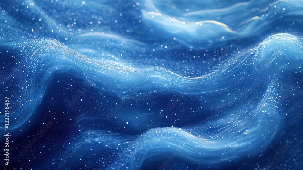 Fototapeta premium Abstract Blue Liquid Waves with Glimmering Particles: A Serene Digital Art
