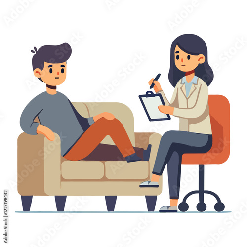 Man and woman in therapy session discussing mental health issues
