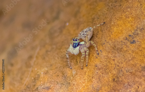 Jumping Spider on the rock in the nature or in the garden. Macro photo photo