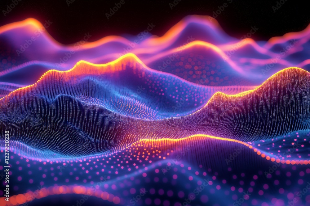 Obraz premium Colorful waves of digital data create a mesmerizing visual experience in an abstract landscape