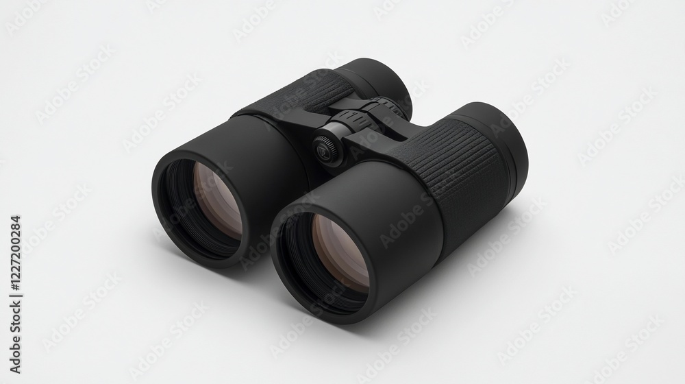 Black binoculars studio shot, white background, viewing, exploration Black binoculars studio shot, white background, viewing, exploration