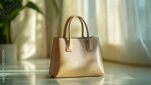 Wallpaper Mural A close-up of a fashionable handbag placed on a clean surface with a soft reflection, highlighting its sleek design and quality material. Torontodigital.ca
