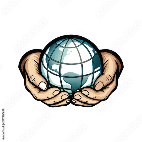 Create a photorealistic image of a detailed globe cradled gently in two human hands, emphasizing the fragility and importance of our planet.