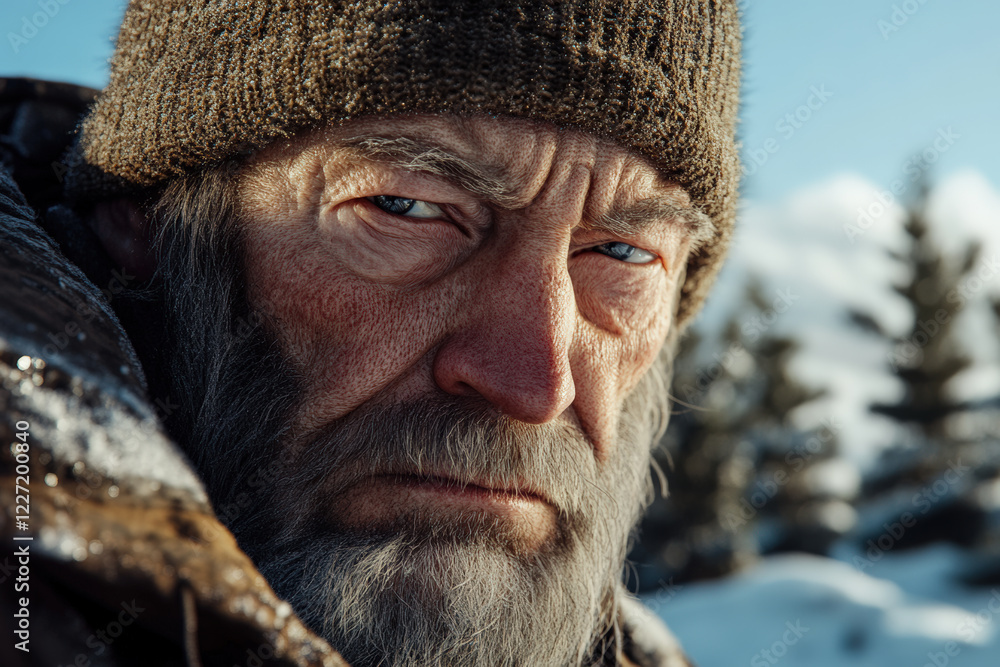 Winter Portrait of Bearded Man in Snowy Landscape Winter Portrait of Bearded Man in Snowy Landscape