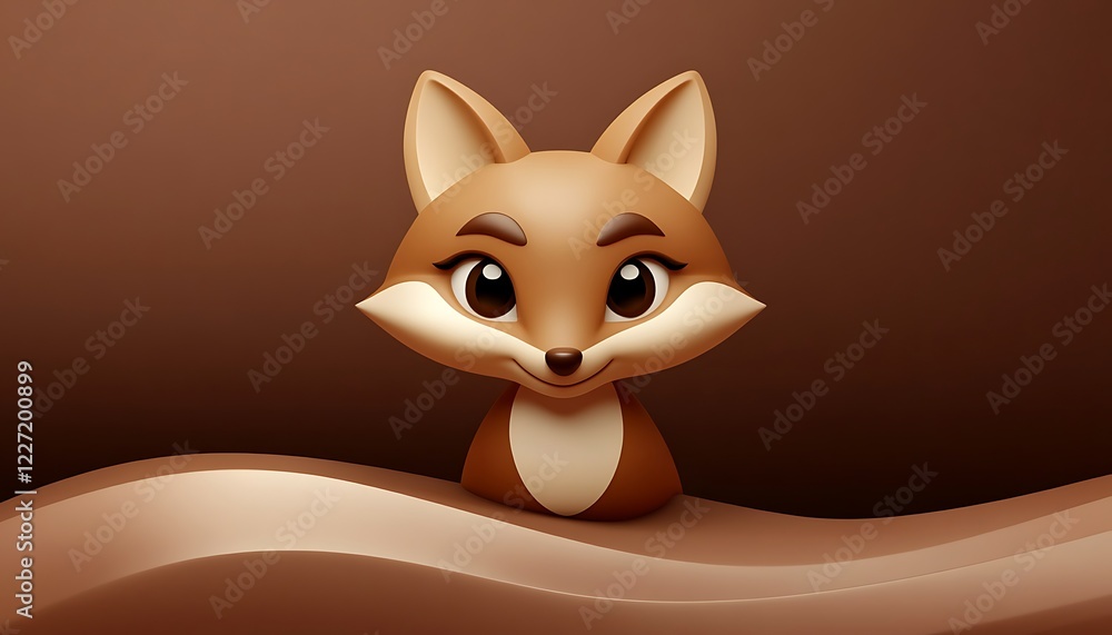 Fototapeta premium Fox emoji icon with warm sepia tones on a smooth cocoa brown background
