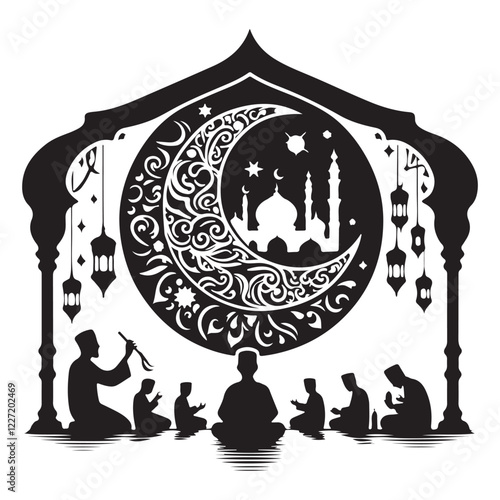 Beautiful Muslim festival illustration featuring mosques and stars