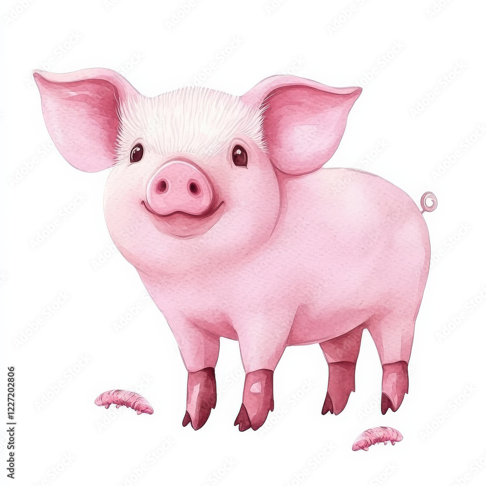 Adorable_pink_piglet_with_two_small_worms. Adorable_pink_piglet_with_two_small_worms.