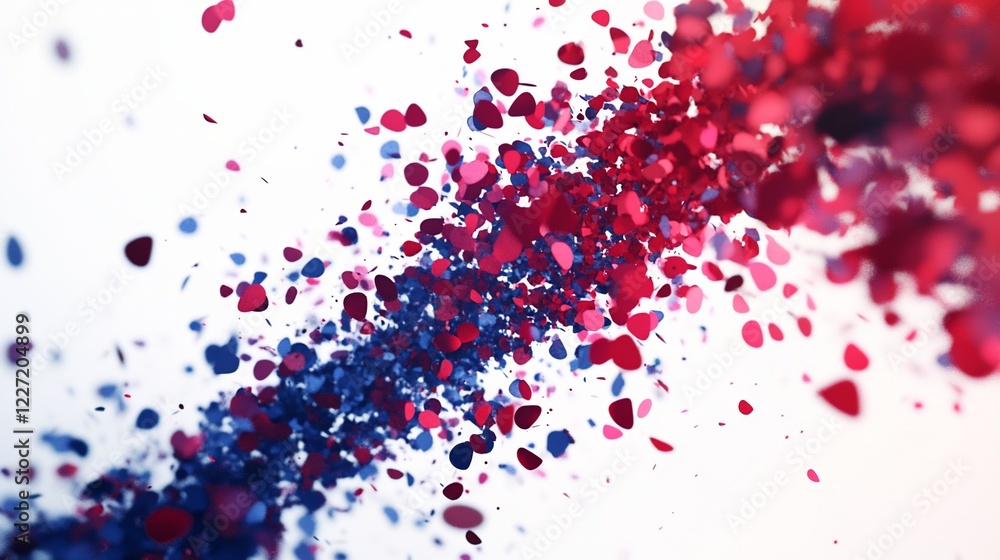 Fototapeta premium Red blue confetti swirl, white background, celebratory event, design element
