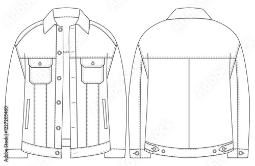 women denim jacket vector design .Technical sketch illustration design