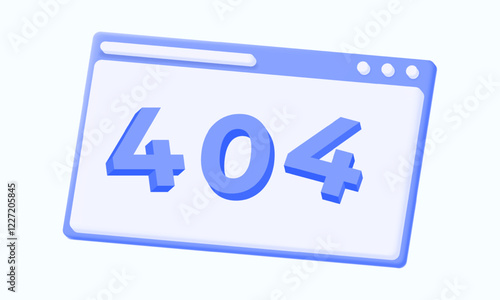 3D 404 error page in blue. website design, broken link pages, and maintenance alerts. Modern, minimal, illustration vector