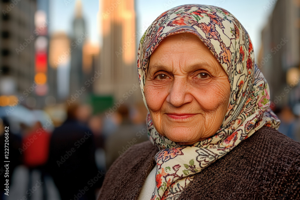 Smiling Elderly Woman in City Smiling Elderly Woman in City