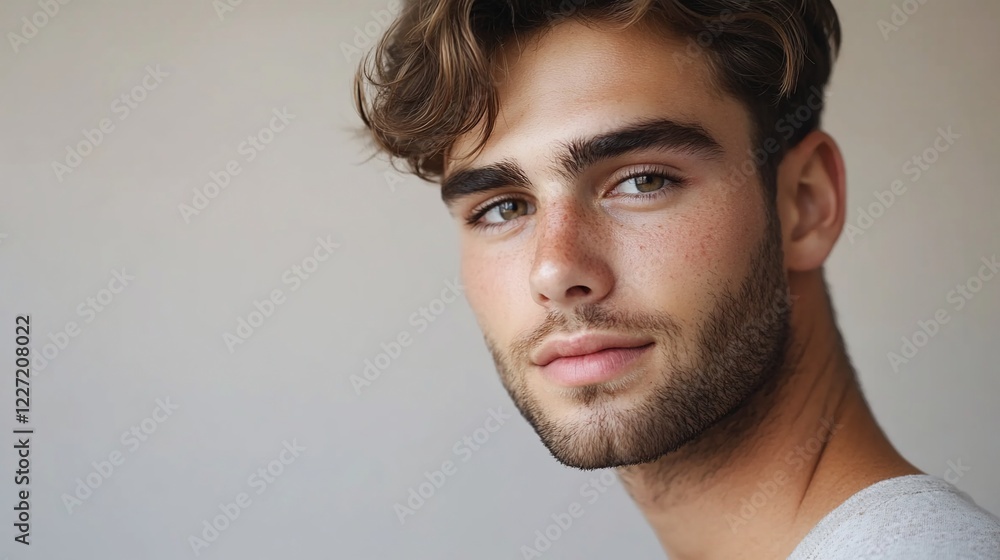 Obraz premium Handsome man portrait, studio shot, neutral background, advertising