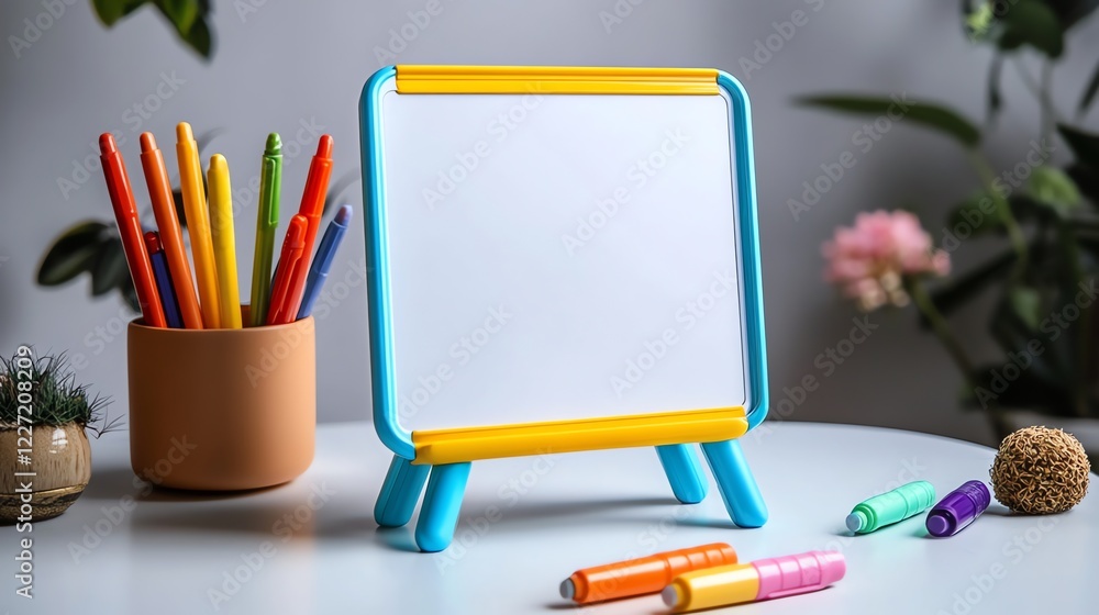 Colorful Mini Easel with Blank Whiteboard and Bright Markers Colorful Mini Easel with Blank Whiteboard and Bright Markers