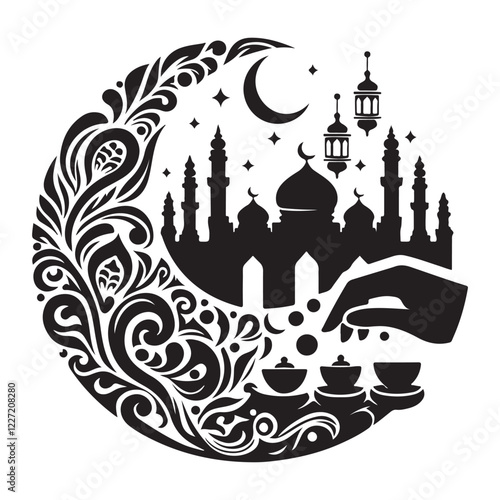 Beautiful Muslim festival illustration featuring mosques and stars