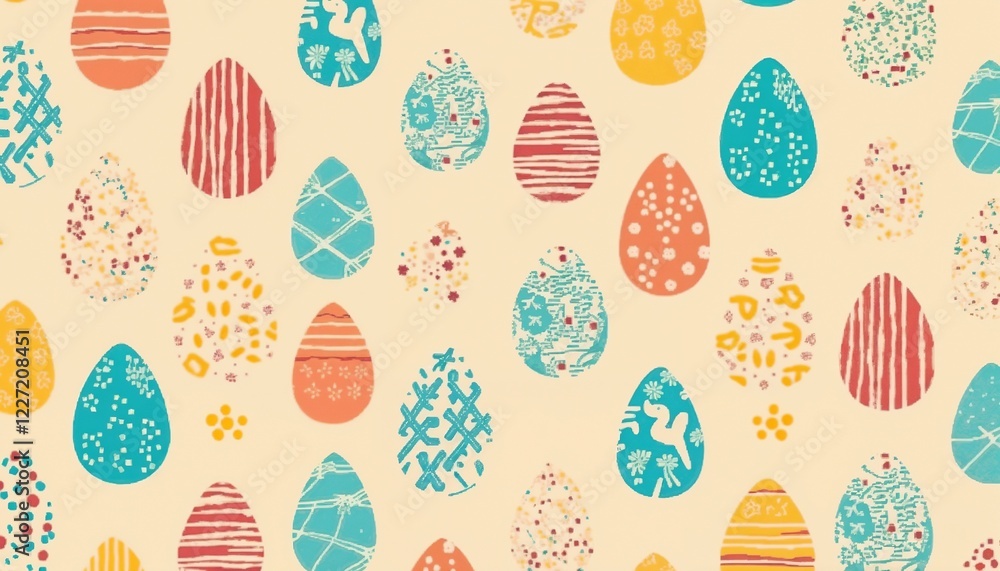 Geometric egg pattern background with rows of colorful Easter eggs, clean lines for a playful and modern design Geometric egg pattern background with rows of colorful Easter eggs, clean lines for a playful and modern design