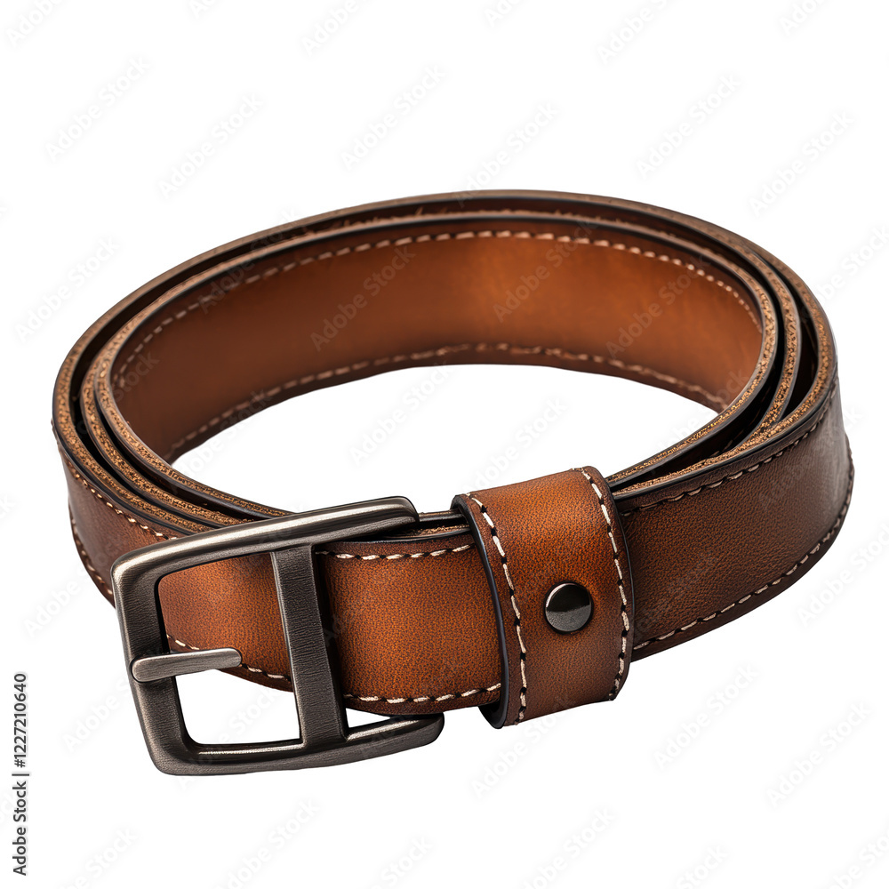 Isolated Brown Leather Belt with Square Buckle Isolated Brown Leather Belt with Square Buckle