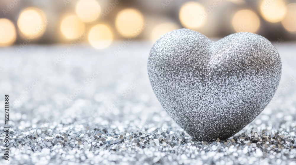 sparkling silver heart on glittery background with bokeh lights sparkling silver heart on glittery background with bokeh lights
