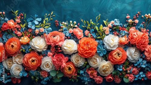 Vibrant Coral White and Blue Floral Arrangement