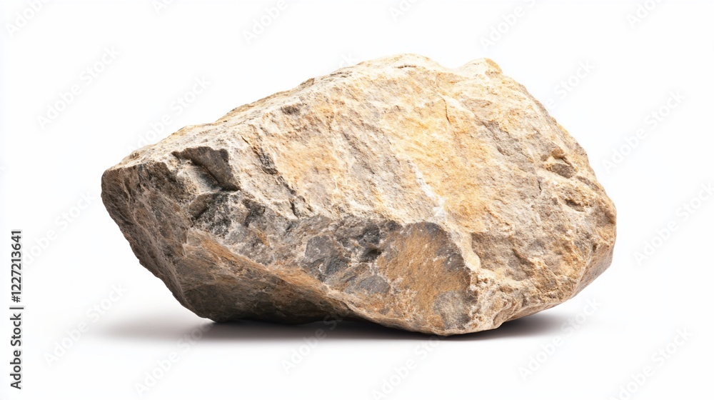 Rough Beige Rock Isolated Studio Shot, White Background, Geology Sample Rough Beige Rock Isolated Studio Shot, White Background, Geology Sample