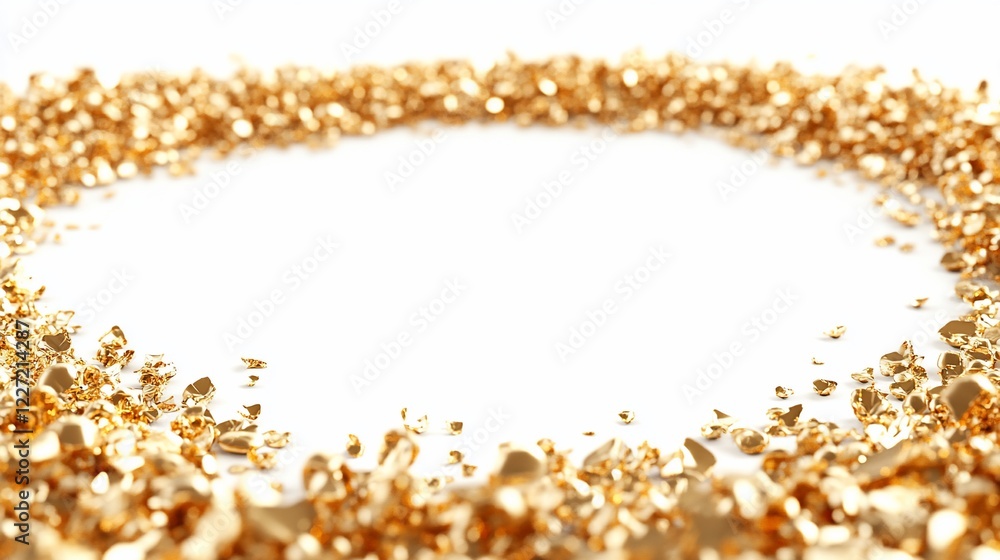 Gold nuggets frame, white background, luxury, mockup Gold nuggets frame, white background, luxury, mockup