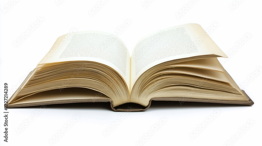 Open book, pages, white background, studio shot, reading Open book, pages, white background, studio shot, reading