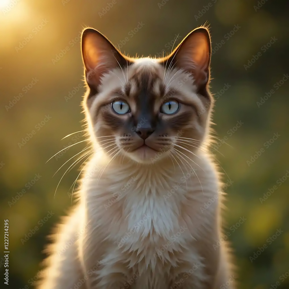 Stunning Siamese Kitten in Golden Sunset Light Stunning Siamese Kitten in Golden Sunset Light