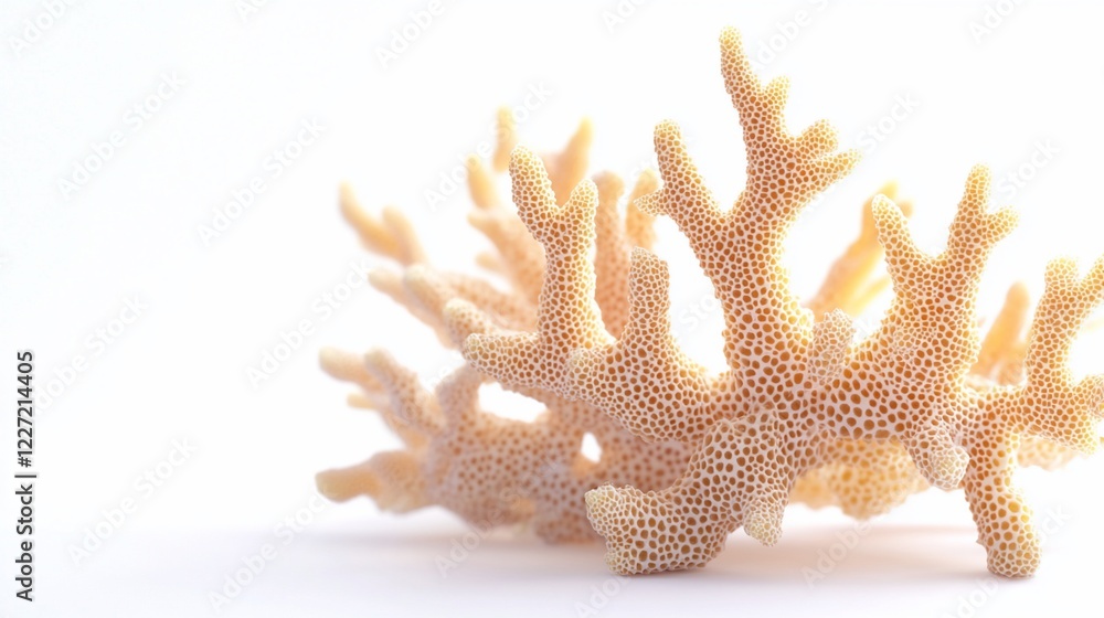 Bleached coral branch on white background, ocean backdrop, nature decor Bleached coral branch on white background, ocean backdrop, nature decor