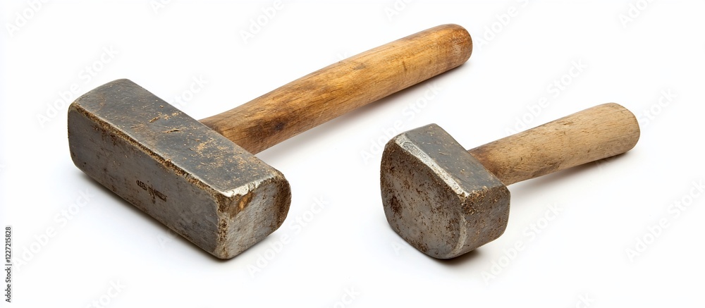 Two Used Hammers on White Background