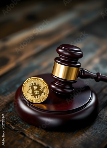 Bitcoin Coin with Legal Justice Symbol.