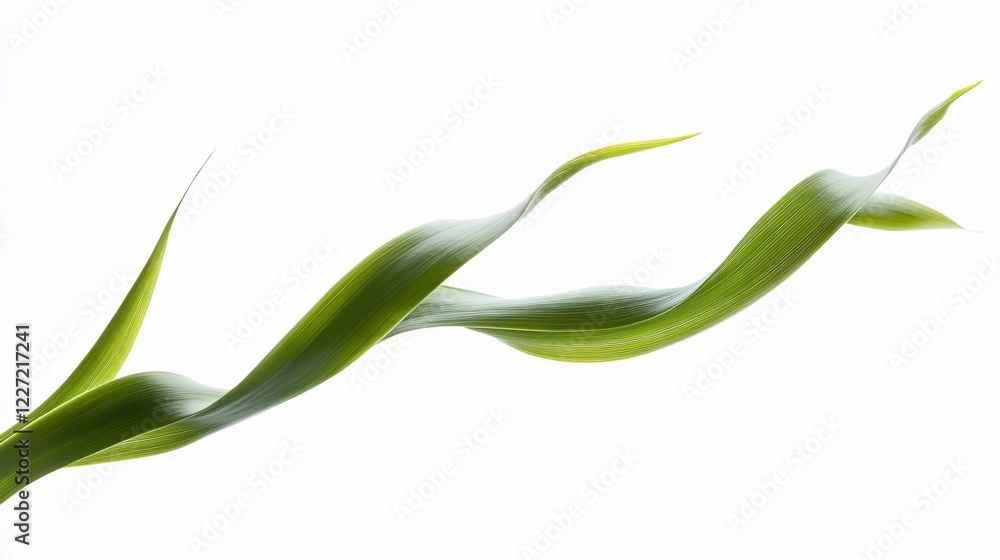 Green leaves, swirling, studio, white background, nature design Green leaves, swirling, studio, white background, nature design