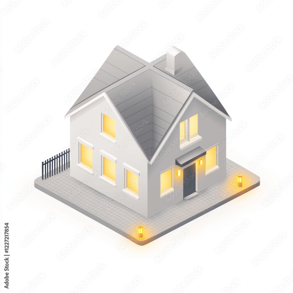 Isometric illustration of a small house at night Isometric illustration of a small house at night