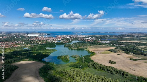 Hanseatic city of Wismar in Germany from the air in summer