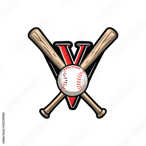 Canvas Print Design a clean, modern vector logo featuring a baseball positioned centrally between two crossed baseball bats
