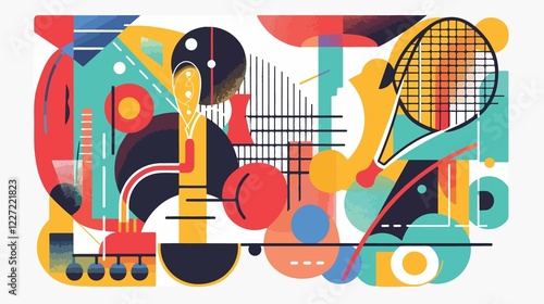 Dynamic Tennis Sport Design Flat Vector Illustration