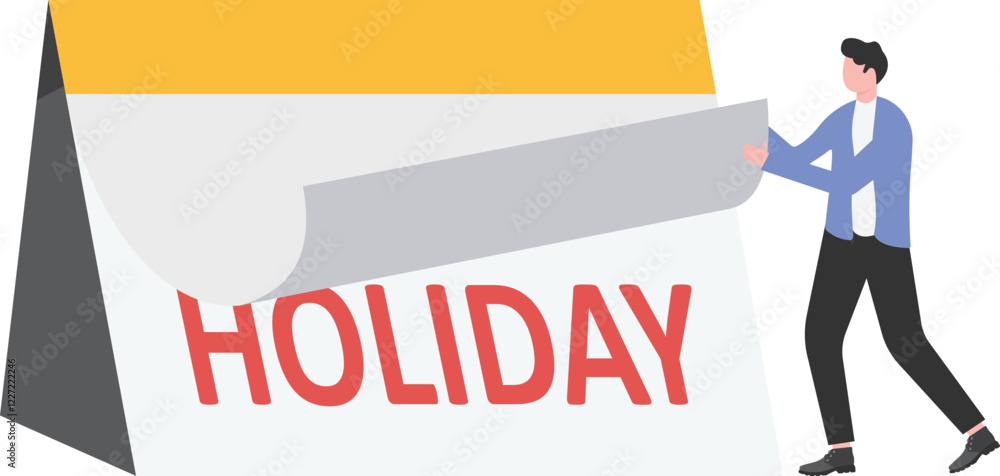 Company holidays. Businessman jumping with joy to celebrate holiday with calendar vector
Company holidays. Businessman jumping with joy to celebrate holiday with calendar vector