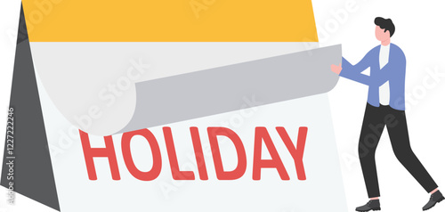 Company holidays. Businessman jumping with joy to celebrate holiday with calendar vector

