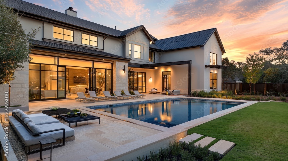 Modern Farmhouse Residence With Pool And Sunset View Modern Farmhouse Residence With Pool And Sunset View